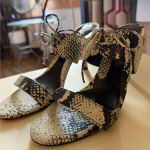 Joey O - Snake-Print Lace-Up Heels in Black & Cream size 8